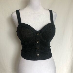 Guess Charcoal Grey Button-Front Bustier Crop Top